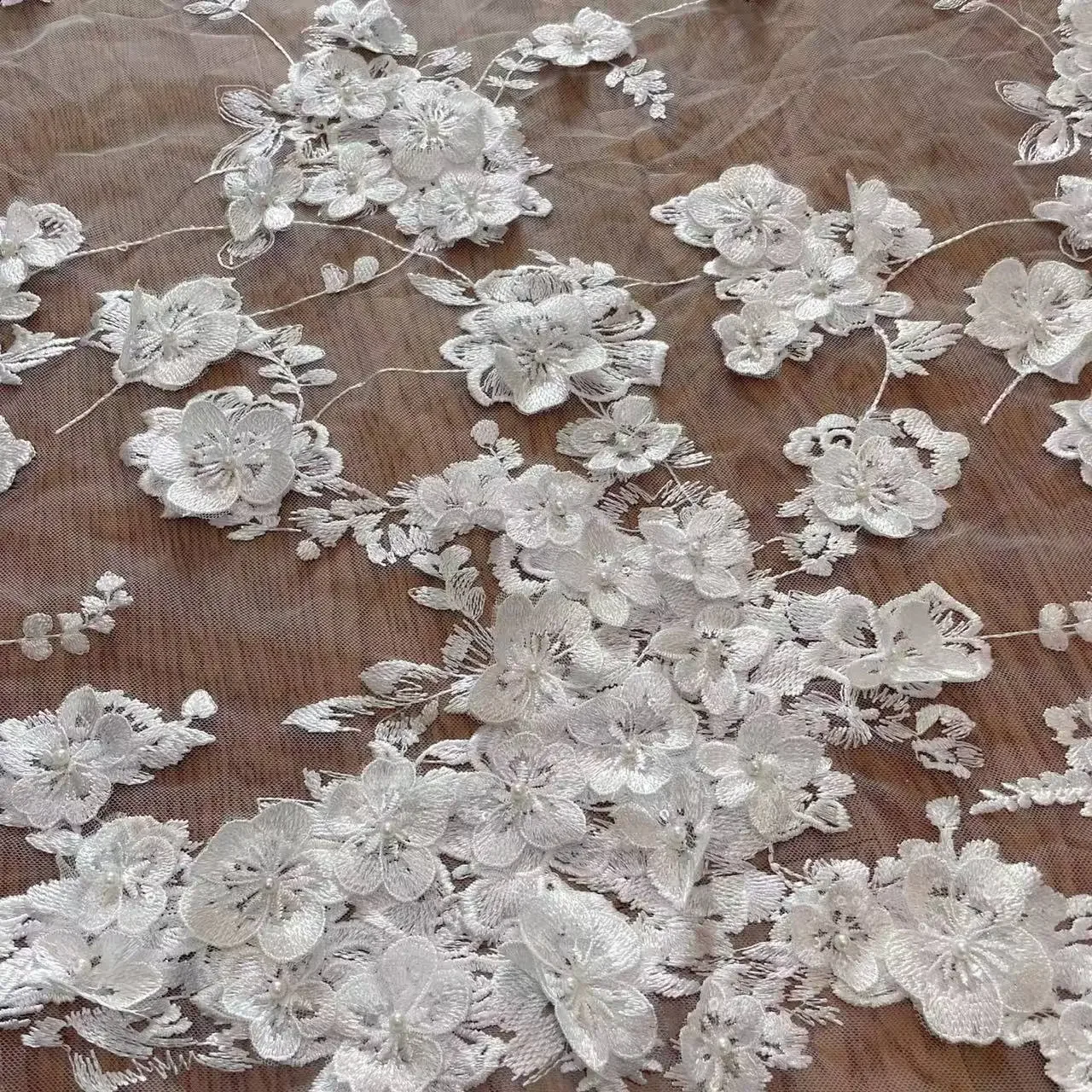 3D زين مطرز نسيج الدانتيل الزفاف. اليدوية DIY ضوء العاج ديكور الزفاف النسيج خلفية الديكور الملحقات #1