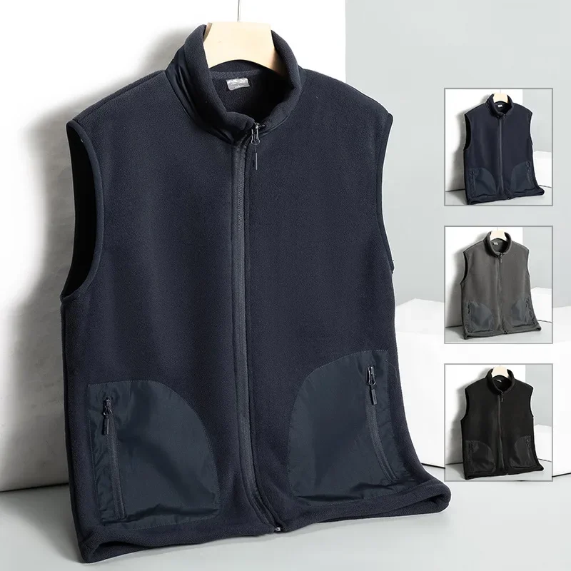 

Coats Men Stand Collar Zipper Vest Coat Sleeveless Solid Casual Regular Thick Warm Jacket Splice Vests Jackets Autumn Winter