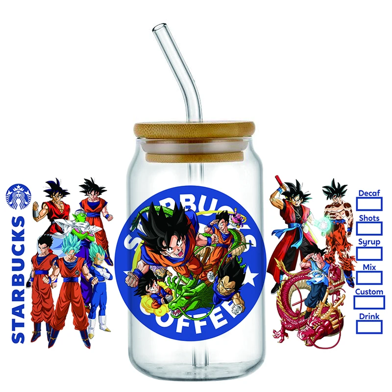 Minoso 3D New Design Dragon Ball UV DTF ANIME Decal Wrap For 16oz Libbey Glass Can Cup Coffee Wholesale Car Sticker