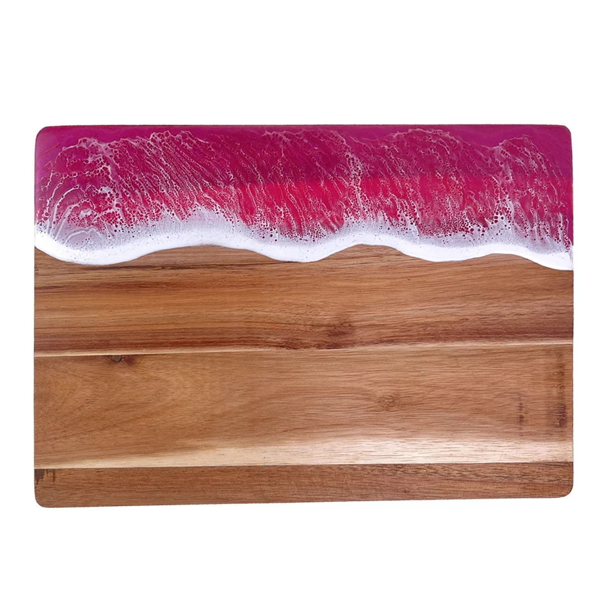 

Romantic Pink Resin Acacia Wood Cutting Board - Wave Design Deli and Cheese Board, Fruit and Steak Serving Platter