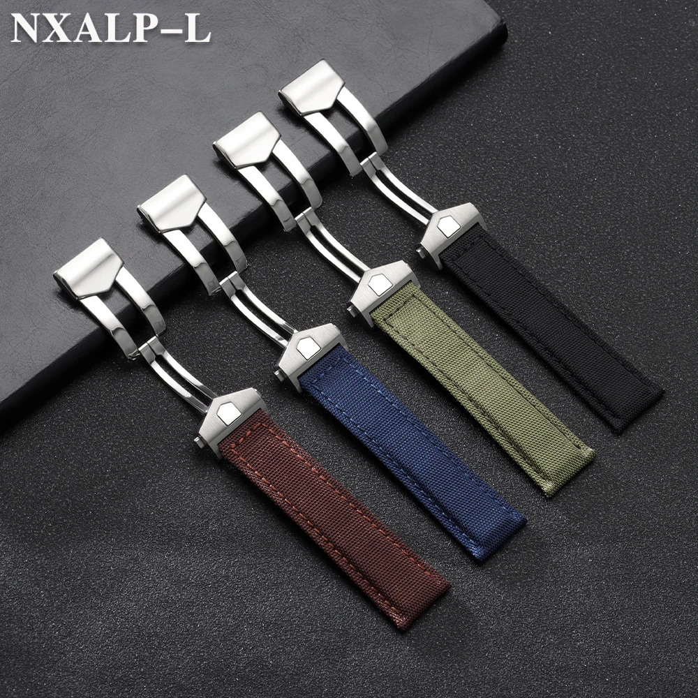 22mm 24mm Canvas Watchbands for Breitling for AVENGER NAVITIMER Nylon Leather Watch Strap for Tag Heuer Folding Buckle Bracelet