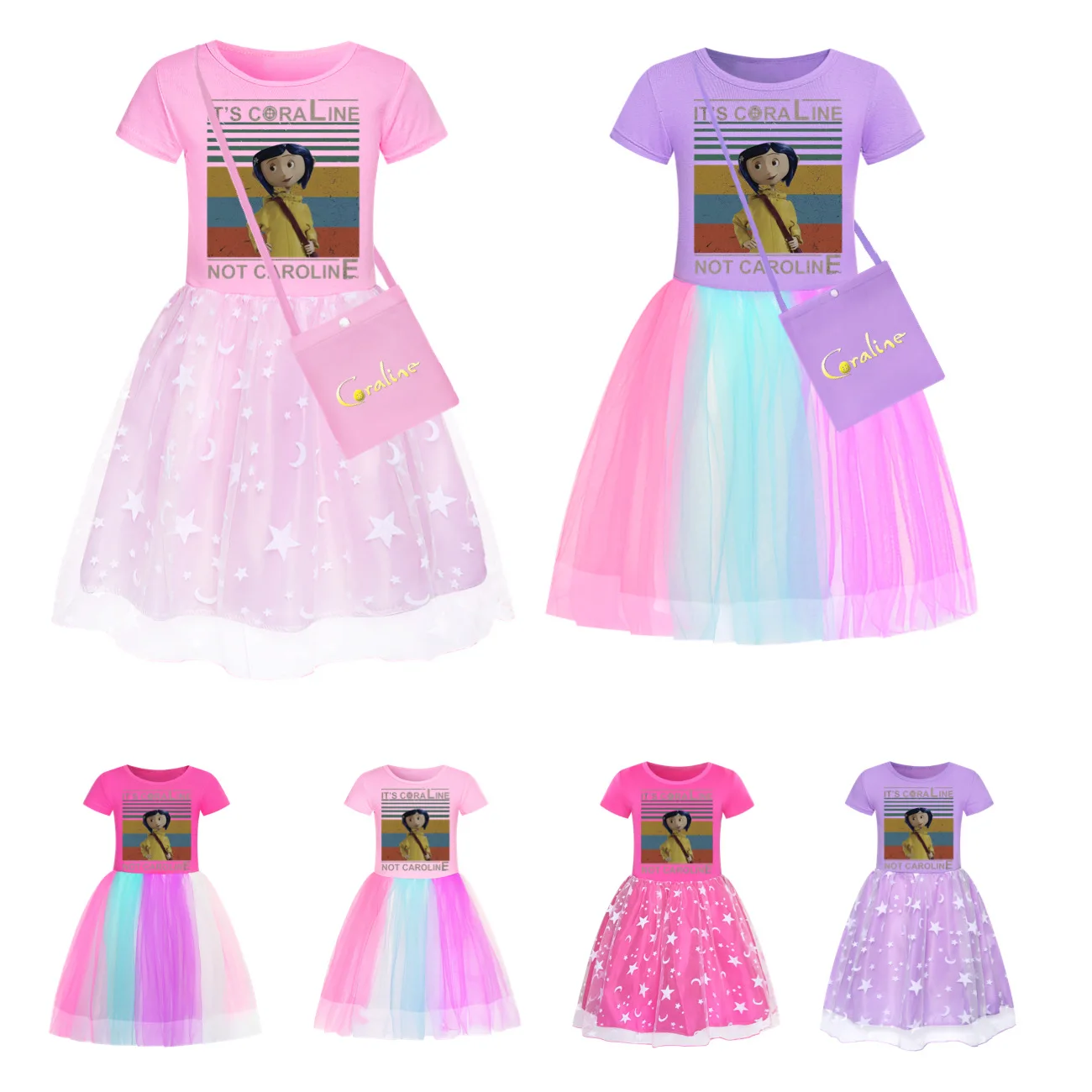 Kids Coraline Dress Baby Girls Short Sleeves Casual Dresses Kids Birthday Wedding Party Vestidos Children Halloween Outfits3062