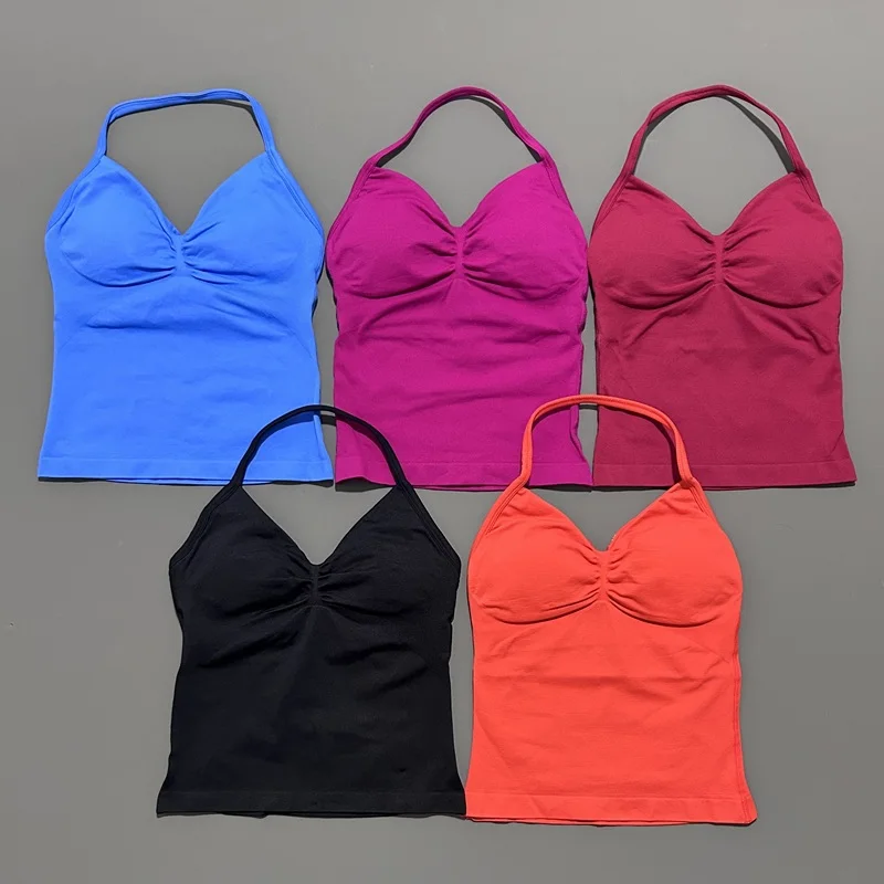 Histello Longline Strappy Top Women Sports Vest Tight Fitting Clothes Fitness Yoga Top Open Back Tops Gym Workout Running Halter