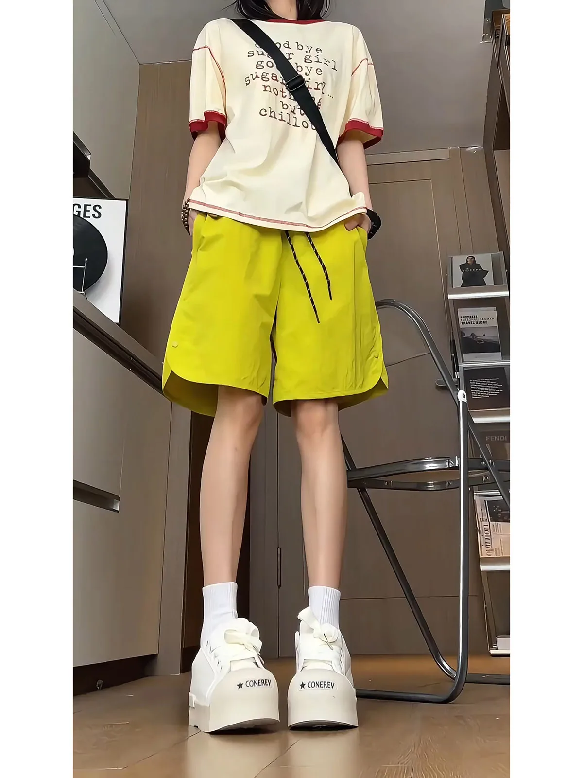 Dopamine Ice Silk Quick Dry Sports Shorts Men Women Summer Side Split Workwear Cool Feeling Five-Quarter Casual Style
