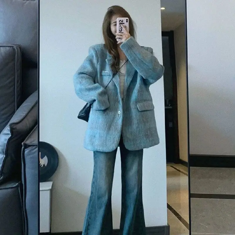 

Onalippa Retro Contrasting Plaid Woolen Suit Jacket Autumn Winter High-end Feel Wide Loose Texture Suitable Wearing Outerwear