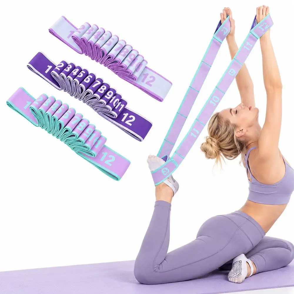 Elastic Yoga Stretching Belt Digital Adjustable Resistance Band 10/12 Grid Yoga Pull Strap for Yoga Latin Dance Gymnastics