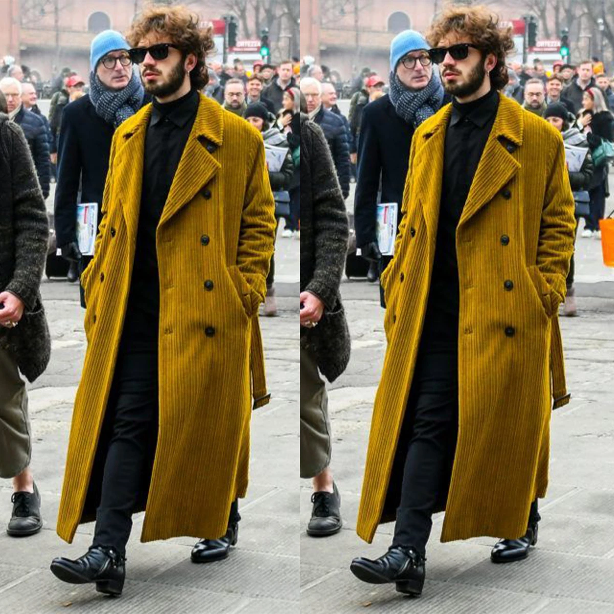 

Corduroy Modern Winter Warm Coat Plus Size Double Breasted Formal Suits Outwear Long Male Celebrity Pocket Jacket