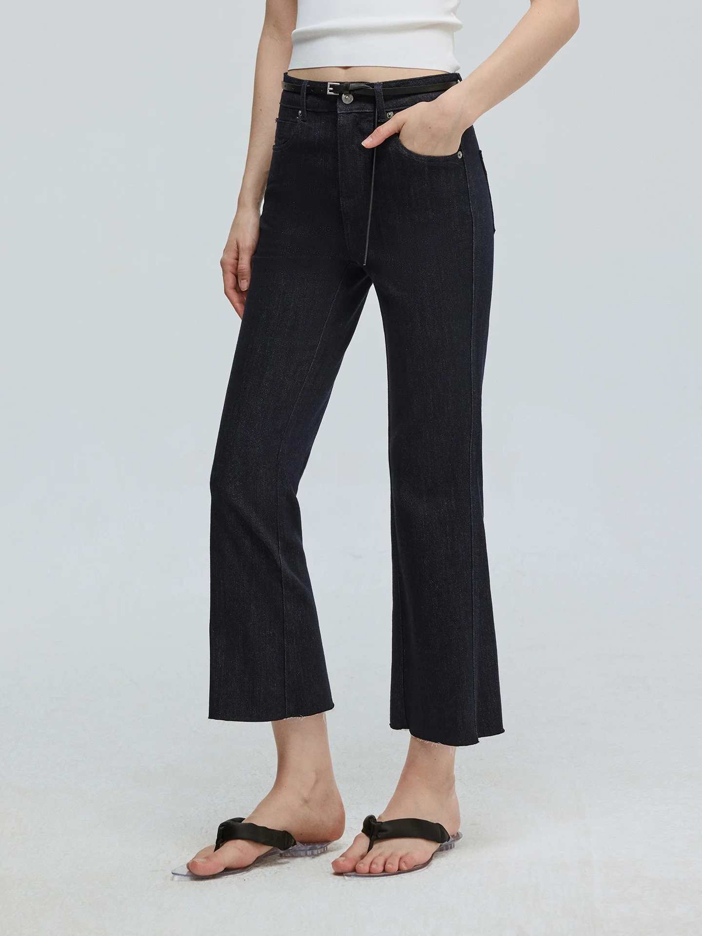 

CHANDOOIVY Retro Washed Silver Onion Original Jeans High Elastic Shaping Micro Flared Slimming Eighteen Denim Pants