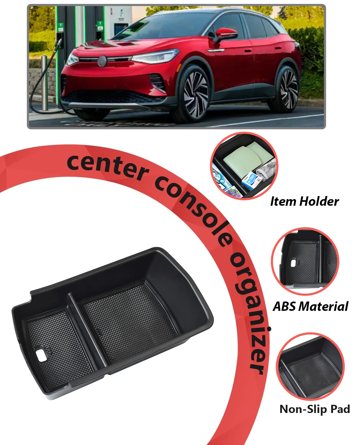 Kptidy صالح لشركة فولكس فاجن ID.4 2023 2024 سيارة وحدة التحكم المركزية صندوق تخزين المضادة للخدش وحدة التحكم المركزية مسند الذراع درج منظم الملحقات #6