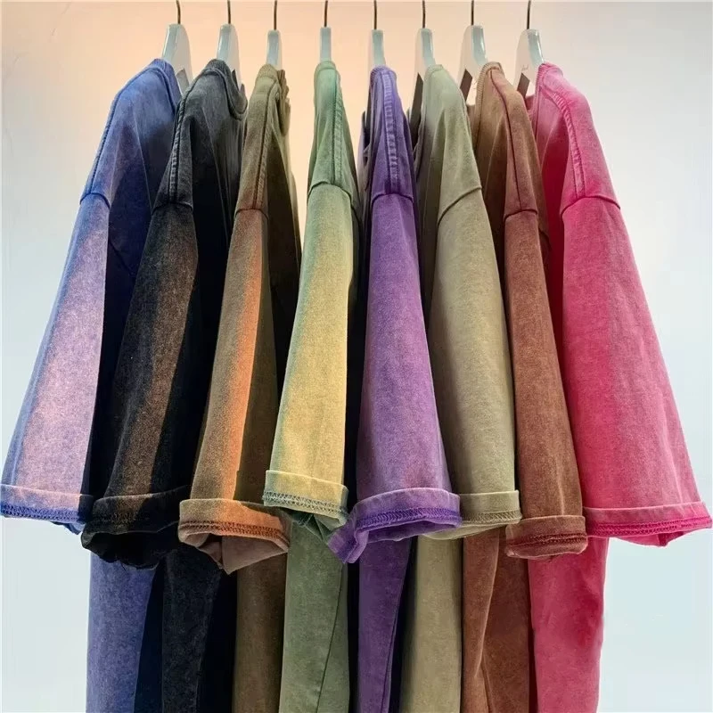 Modisches Vintage Washed T-Shirt für Herren aus Baumwolle, Atmungsaktives Streetwear-Shirt mit Kurzen Ärmeln, Rundhalsausschnitt, Locker Geschnitten, Einfarbig, Alltags-Oberteil