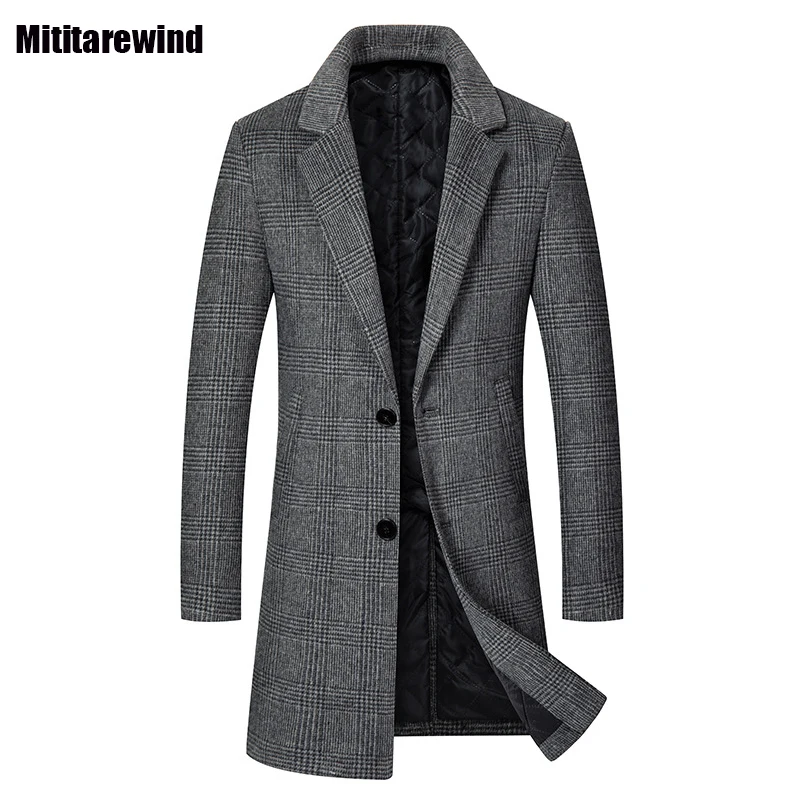 

Winter Woolen Coat for Man Commute Casual Jacket Slim Mid Long Coats Suit Collar 40% Wool Blends Coat Fashion Plaid Windbreaker