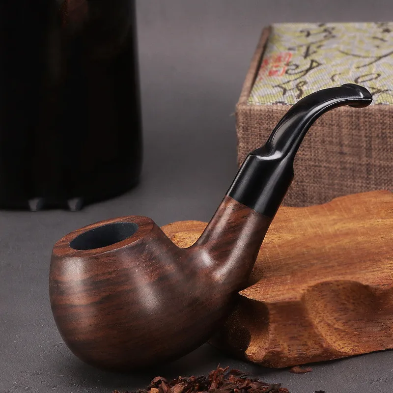 New Natural Ebony Wood Straight Wooden Tobacco Pipe Smoking Pipe Apple Pipe 9mm Filter Smoker Gift For Father Boyfriend Smoking