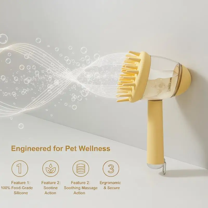 Pet Bath Brush 2-in-1 Shampoo Dispenser Soft Bristle Silicone Grooming Massage Comb for Shedding Dogs Cats Bathing Tools