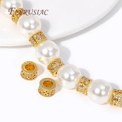 18K Gold Plated Brass With Zircon Round Spacer Beads,Separators For Beads,Handmade DIY Jewelry Making Accessories