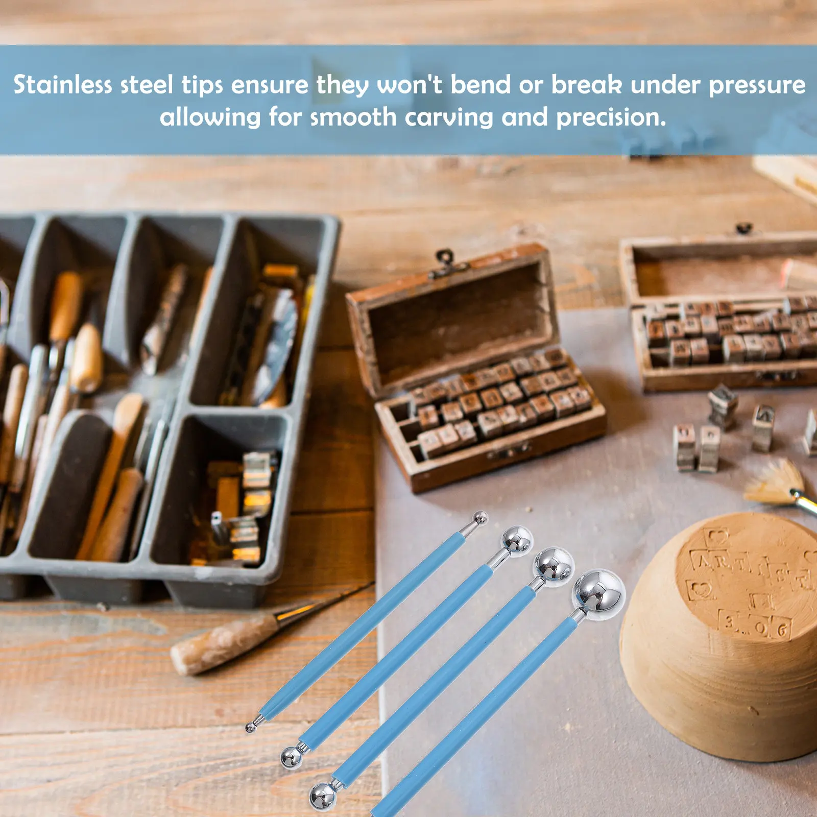 Ceramic Pottery Tools 2 Sets Clay Sculpting Carving Kit Ribbon Wire Cutters Ball Stylus Craft Supplies