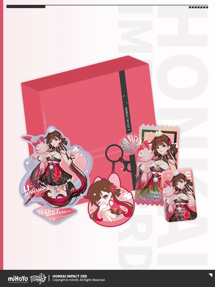 MiHoYo Anime Game Honkai Impact 3 Li Sushang Cosplay 2023 Birthday Gift Box Stand Model Set Acrylic Pendant Badge Laser Ticket