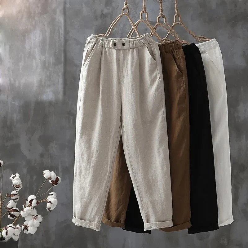 

Cotton Linen Harem Pants Women Summer Thin Loose Casual Pants plus Size Slimming Color Versatile Nine-Piece Carrot Pants