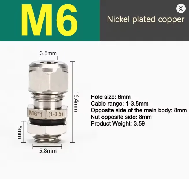 

50pcs m6 Brass Nickel Plated Metal Cable Waterproof Joint Sealing 304 Stainless Steel Stuffing Box PG Gland Head M12m20