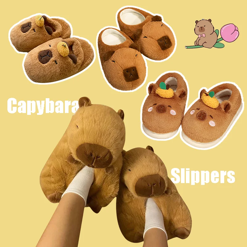 Highland Cow Capybara รองเท้าแตะ Plush การ์ตูน Capibara รองเท้าผ้าฝ้ายสัตว์น่ารักรองเท้าแตะผู้หญิงผู้ชายของขวัญวันฮาโลวีนคริสต์มาส