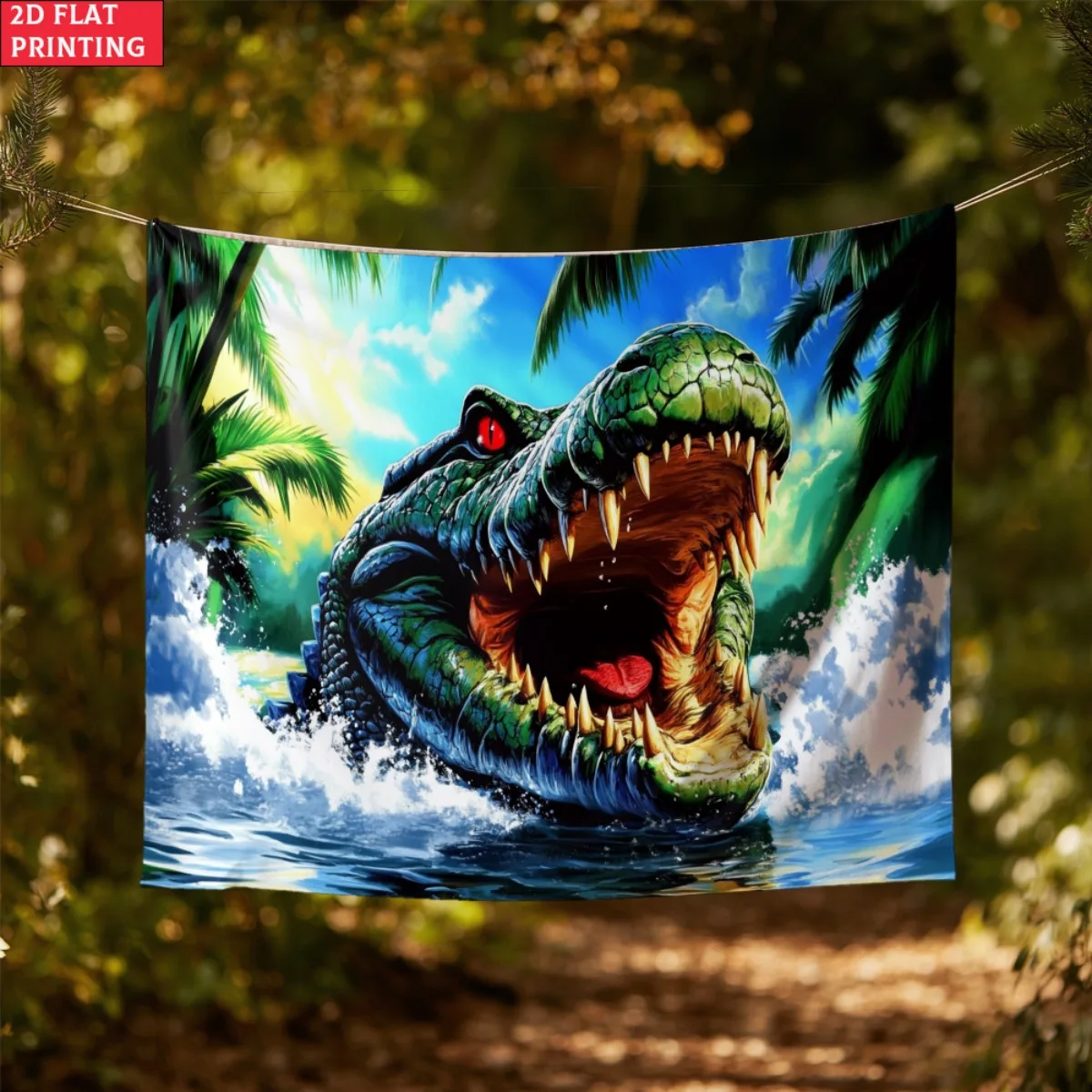 واقعية التمساح هجوم المشهد نسيج الغابة الحياة البرية الحيوان الجدار الشنق الفن الطبيعة ديكور غرفة نوم غرفة المعيشة ديكور