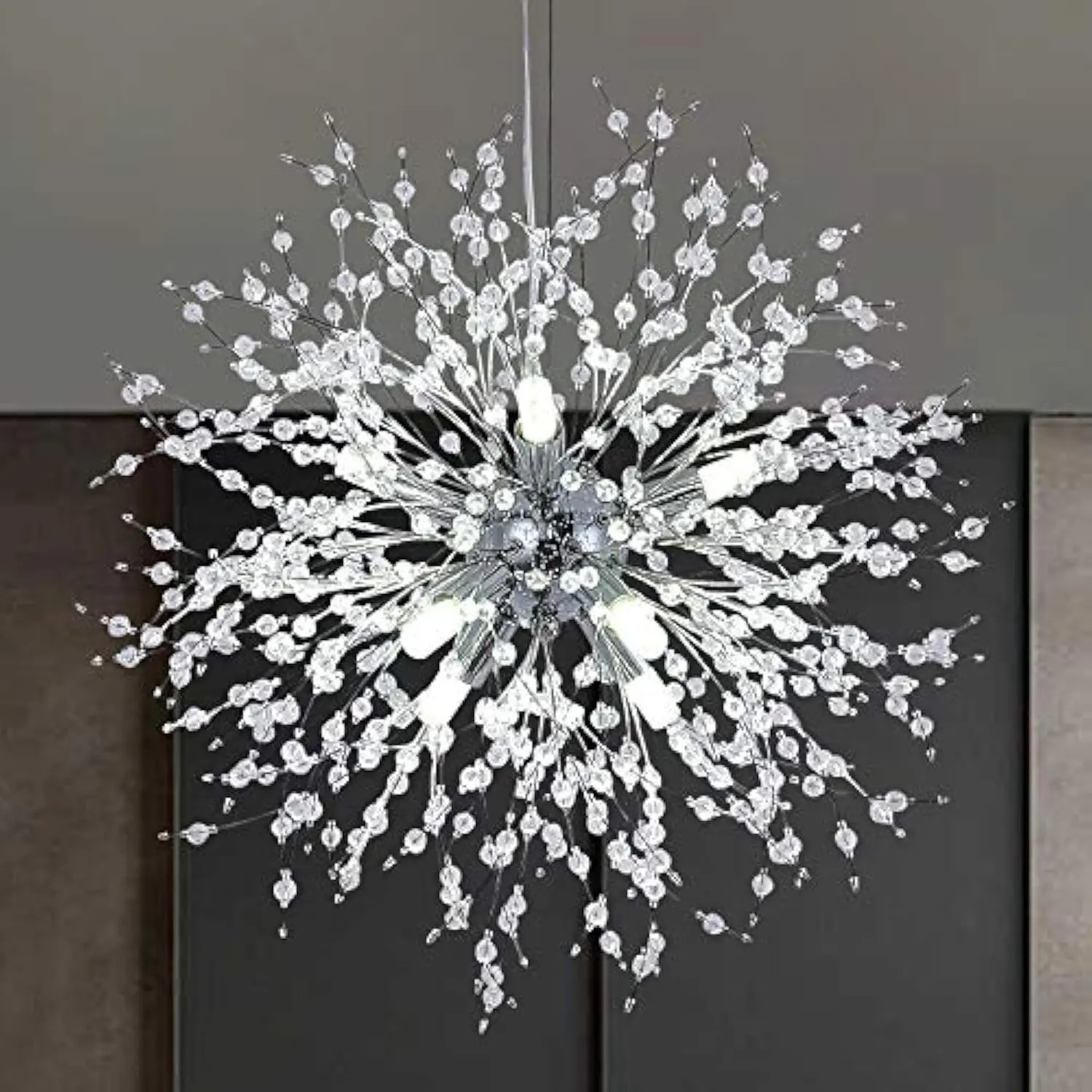 

Modern Firework Chandelier, 8-Light Dandelion Sputnik Chandelier Light Fixture Crystal Chrome Pendant Lighting Ceiling Light Fi