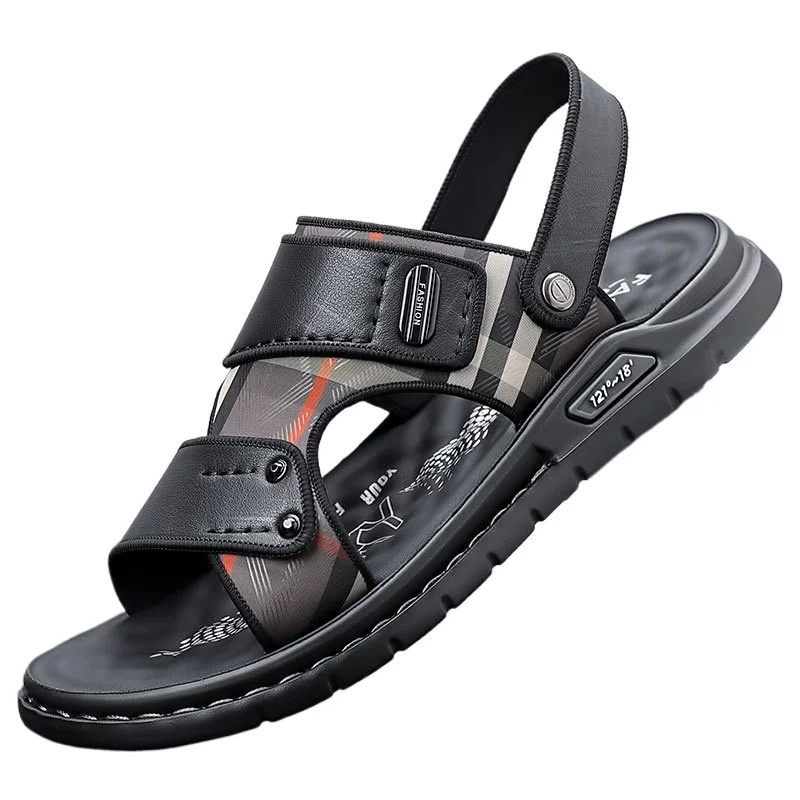 

Fashion Casual Cow Leather Roman Sandals for Men New Designer Summer Solid Color Slippers Man Outdoor Beach Shoes Slippers Male