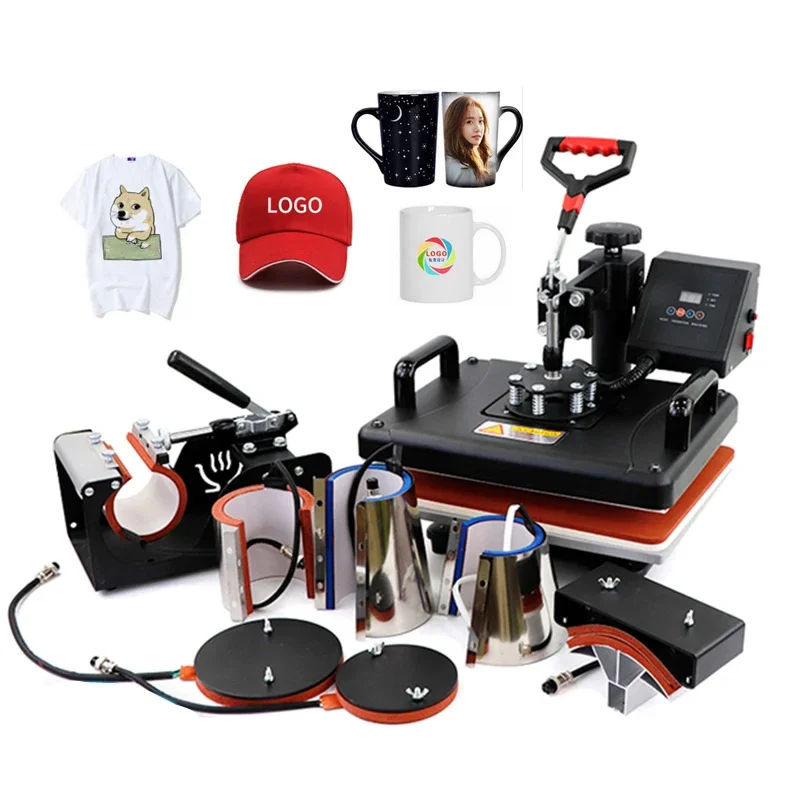 Impresora de sublimación combinada 8 en 1, máquina de prensado en caliente por transferencia de calor para tapa DIY, taza, placa, camisetas,