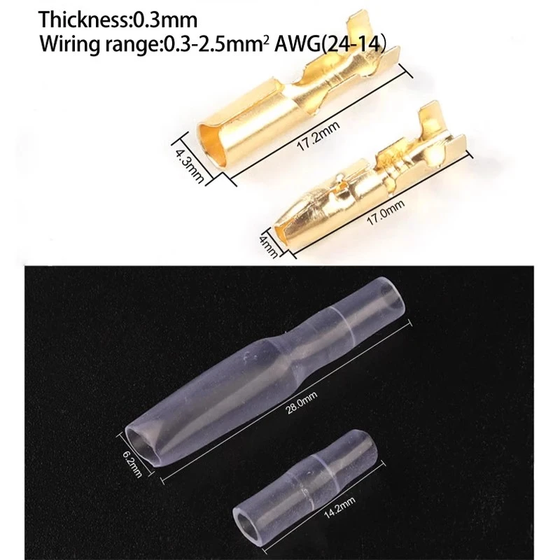 200 STKS 4.0 bullet mannelijke en vrouwelijke butt terminal connector connector koudgeperste terminal met schede 50 sets