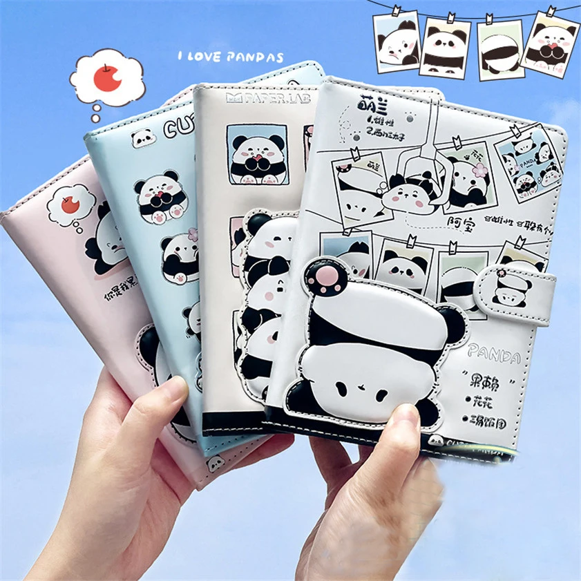 Leather Notebook Cute Panda Magnetic Notepad Agenda 2024 Libreta Diary Planner Colored Cartoon Creative Diary Note Books Defter