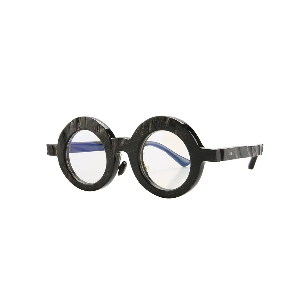 Eyeglass Frames Customized Handmade Unique Rough Raw Uneven Rock Finish Wide Rim Round Frame Natural Horn Eyewear Eyeglasses