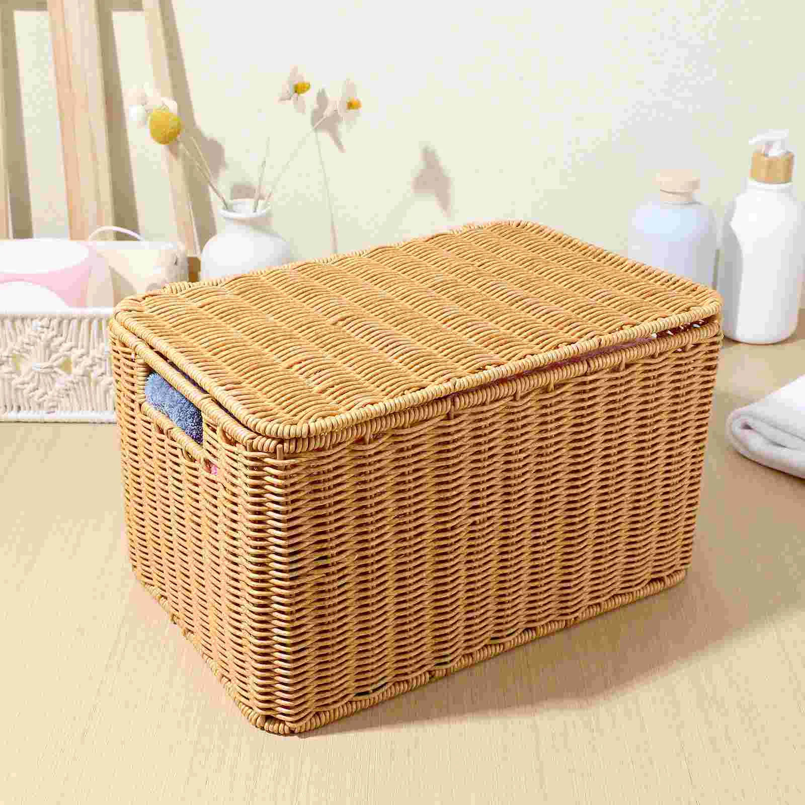 Woven Storage Basket Clothing Receiving Toy Laundry Baskets Box Decorative Pp Imitation Rattan Clothes Bins for