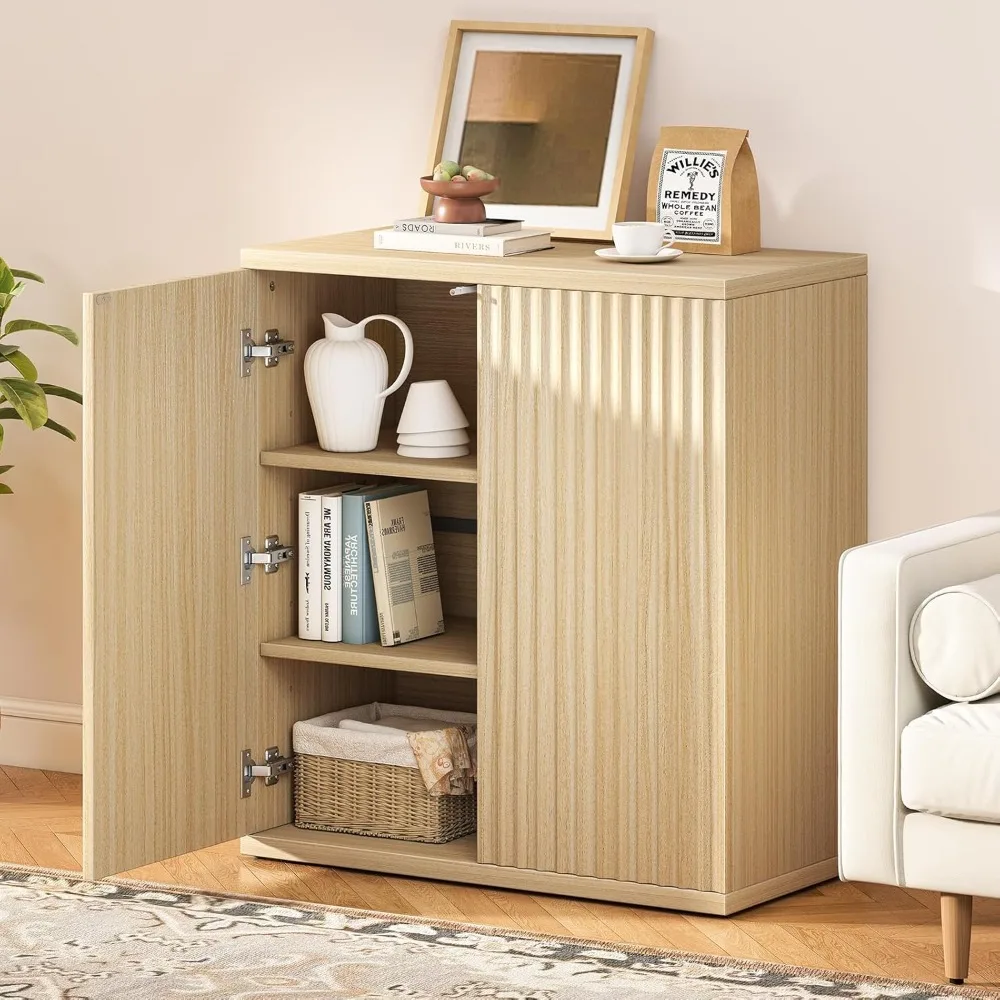 

Slot shaped side panel buffet cabinet with storage space, wooden side panel cabinet with door