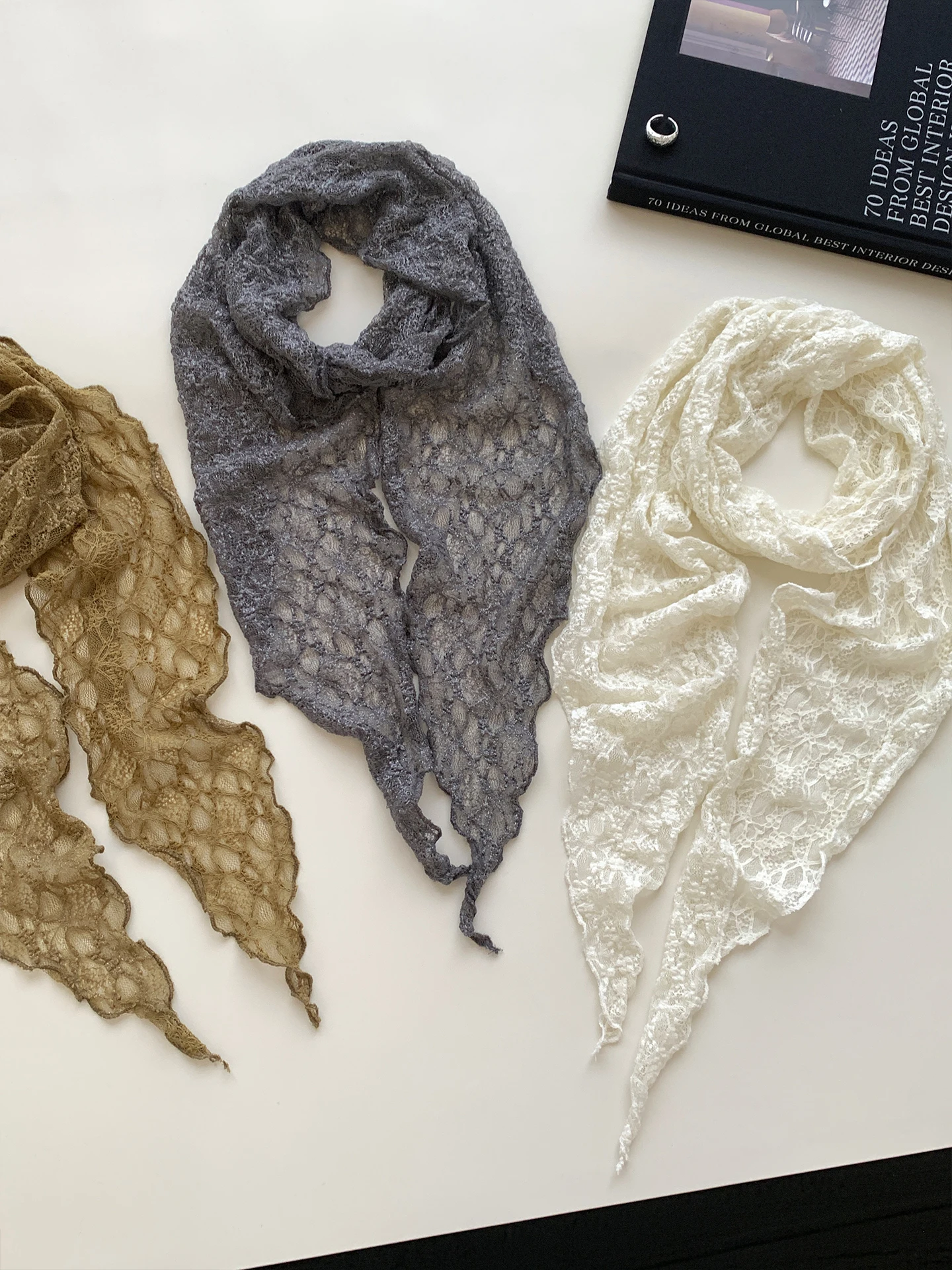 Retro Artistic Long Lace Hollow Scarf for Women Decorative Versatile Neck Protection Fashionable Autumn Korean Style ...