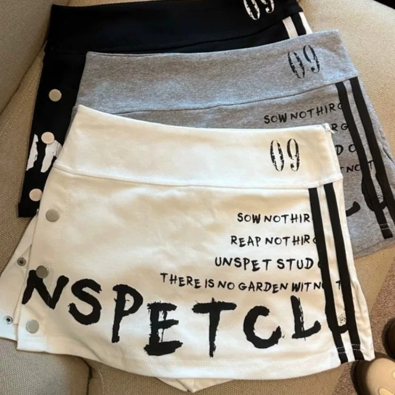 Summer Hot Girl High Waist Tennis Skort American Letter Print Side Slit A-Line Bodycon Mini Skirt Sports Skirt Shorts
