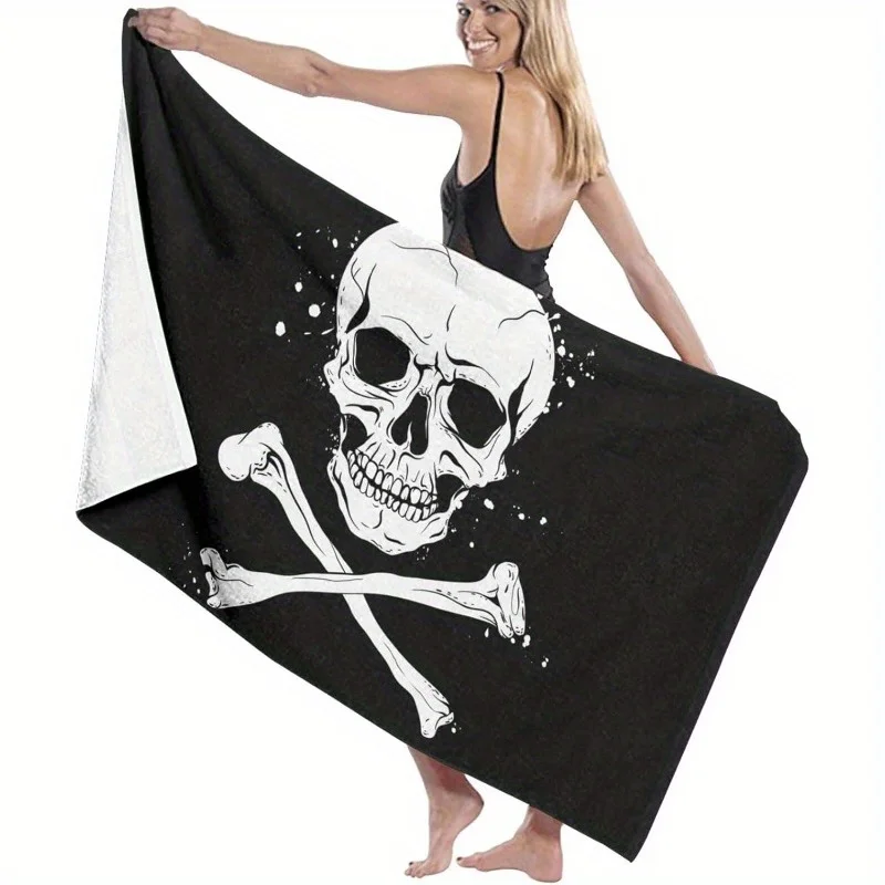 Pirate Flag Soft Beach Bath Towel, Lightweight for Outdoor Travel Camping Yoga Gym Swimming