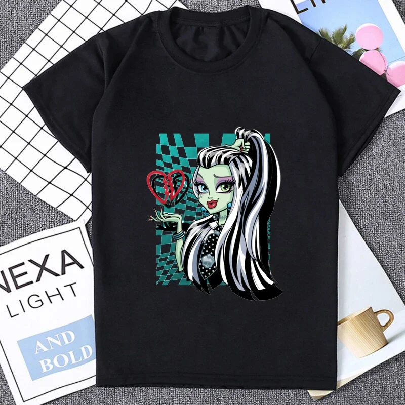 Frankie Stein Draculaura Cute Cartoon Graphic Women T-shirt Streetwear Hipster Monster High T Shirt Casual Fashion Loose Tees