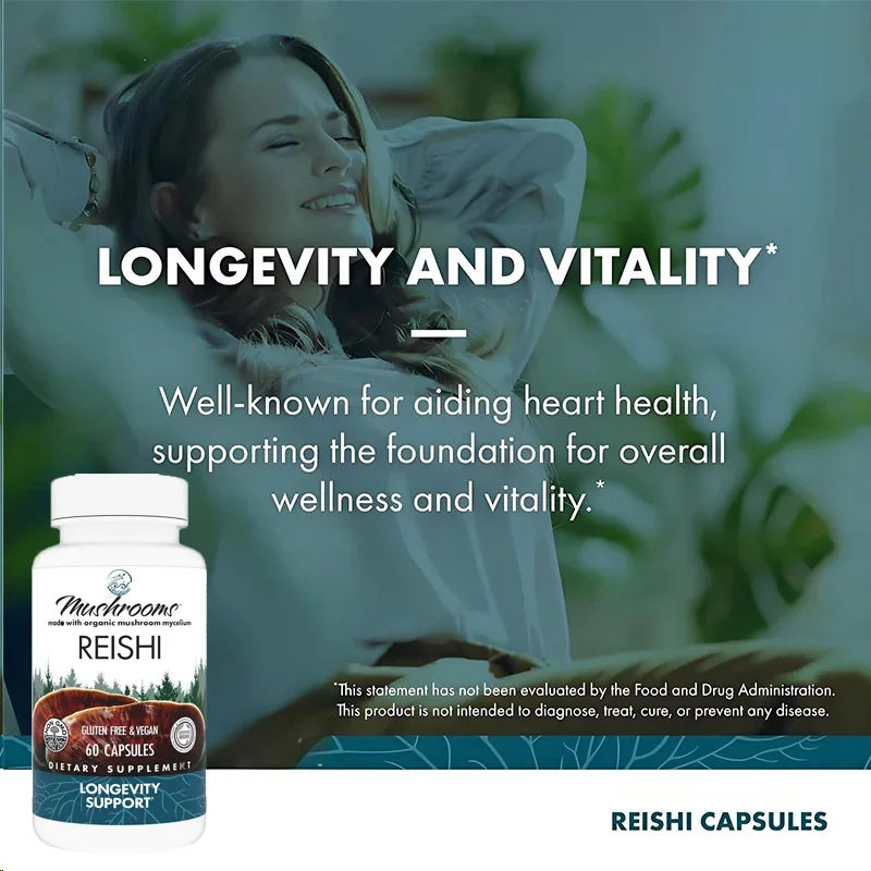 

Капсулы Ganoderma поддерживают общего здоровья и жизненную силу, грибная добавка, безвкусные 60 капсул