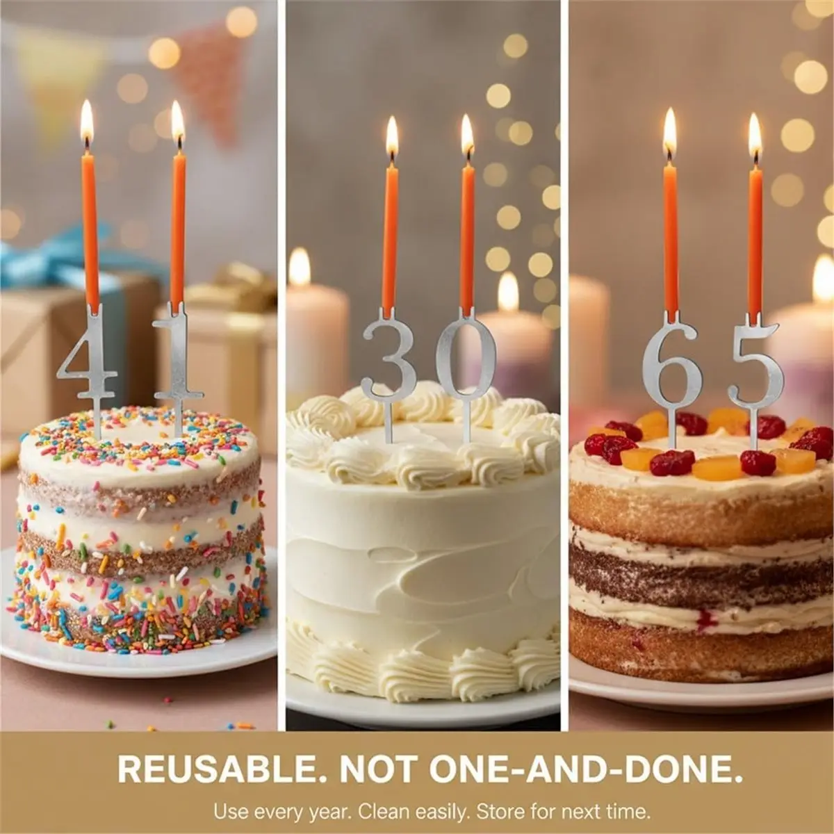 New Arrival Reusable Number Birthday Candle Holder Set,Stainless Birthday Cake Candle Holders Set,Cake Topper Decoration(2sets)