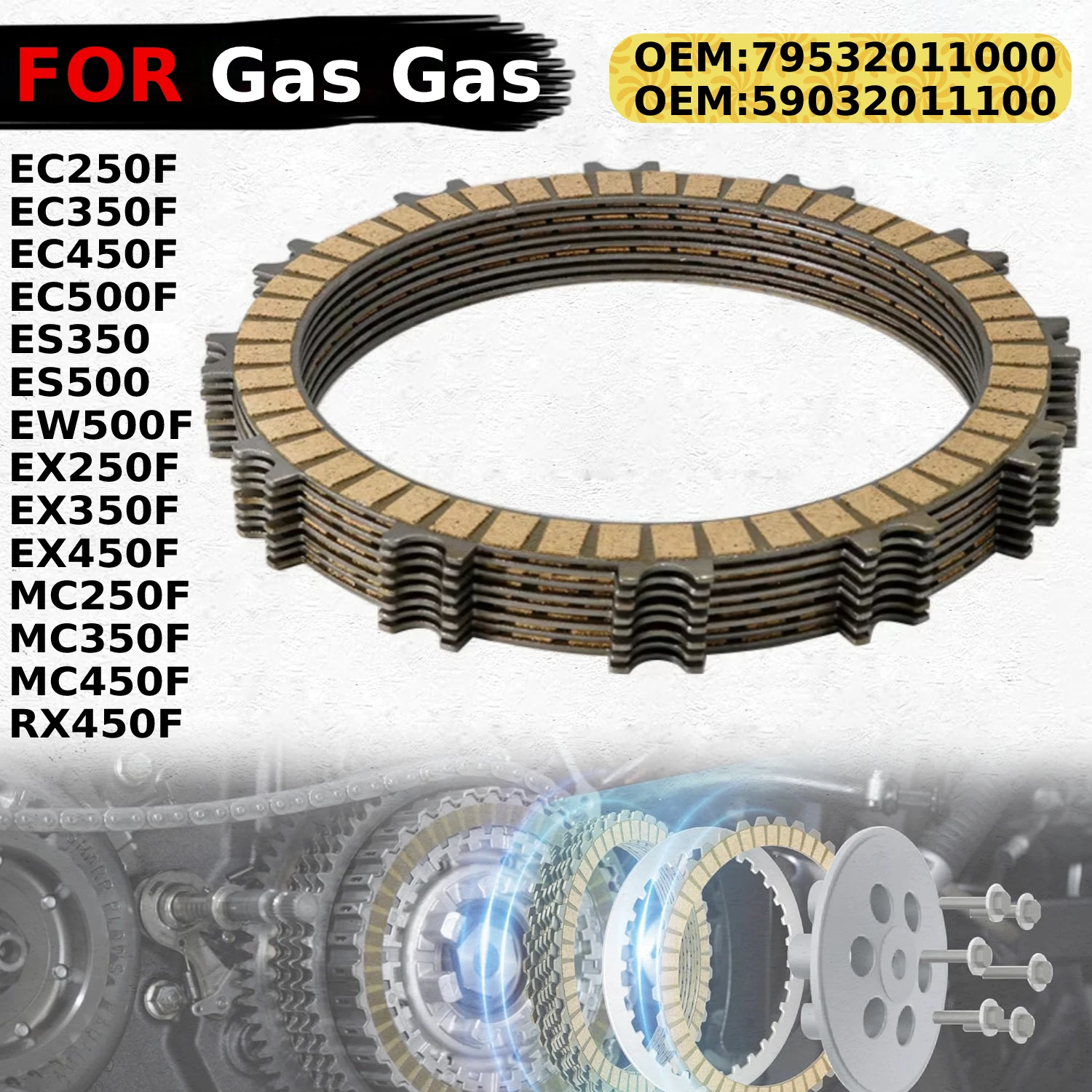 

For Gas Gas EC250F EC450F EC500F ES350 EW500F EX250F EX350F MC250F MC350F RX450F BT 8 PCS Motorcycle Clutch Friction Plates Kit