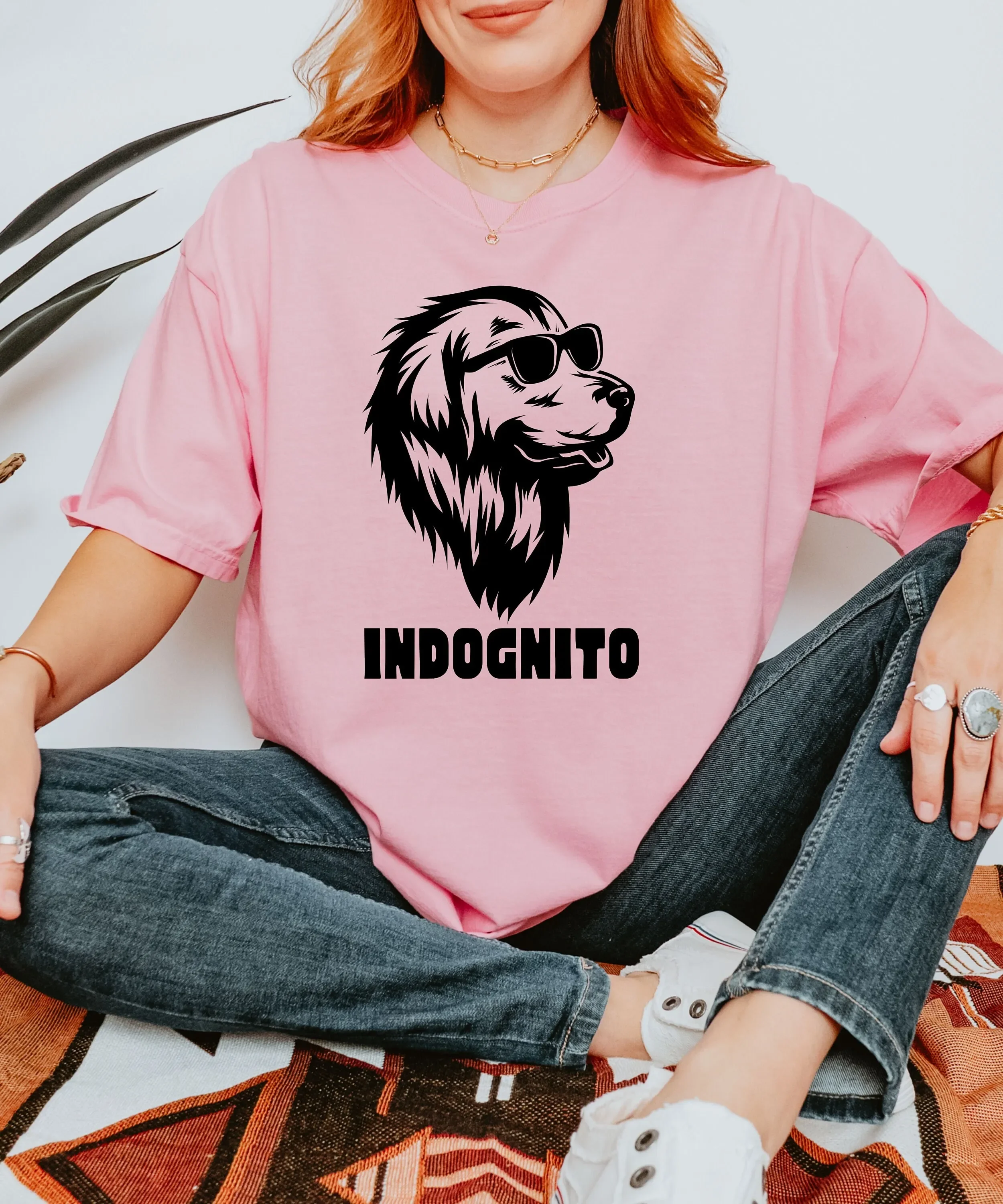 Indognito Incognito Funny Golden Retriever Dog Sunglasses Heavy Weight Comfort Colors T Shirt