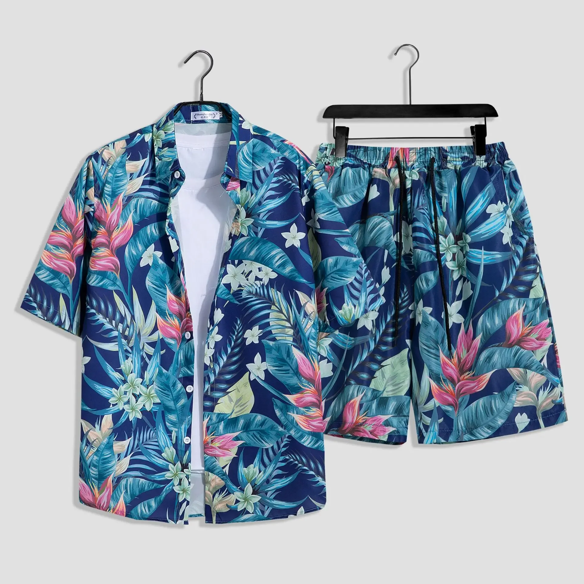 Mens Fashion Print Sets Short Sleeve Shirt+Shorts 2Pcs Suit Loose 2024 Summer Casual Beachwear Male Vacation Hawaiian Outfits