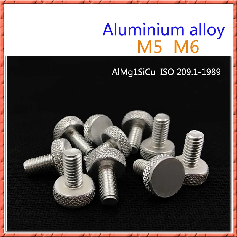 20PCS/Lot M5/M6*L Aluminum Alloy Knurled Flat Head Bolts Computer Case Hand Screws for Advertising Board Host