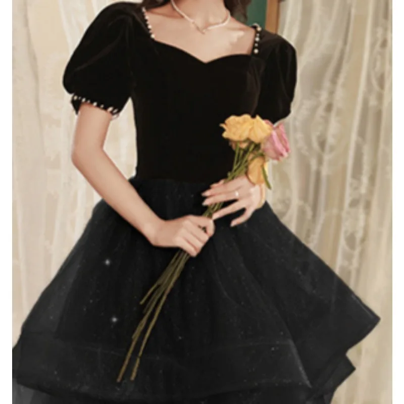 GIYSILE Avondjurk Vrouwelijke 2023 Nieuwe Lente en Zomer Zwarte Parel Vierkante Kraag Formele Jurk Vrouwen Elegante Avondjurken