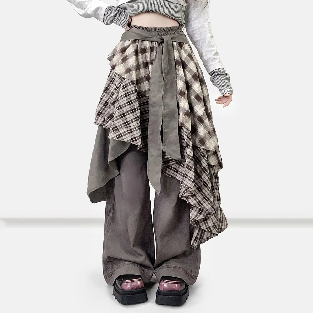 

Korean Fashion Streetwear Sweet Elegant Skirt Chic Gothic Vintage Plaid Skirt Hot Girls Irregular Design Skirt Woman Clothing