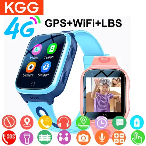 KGG 4G 스마트 워치 어린이 GPS 와이파이 영상 통화 추적기, 위치 SOS 통화 백 모니터, 휴대폰 시계 스마트워치, 어린이 선물, 1000mAh