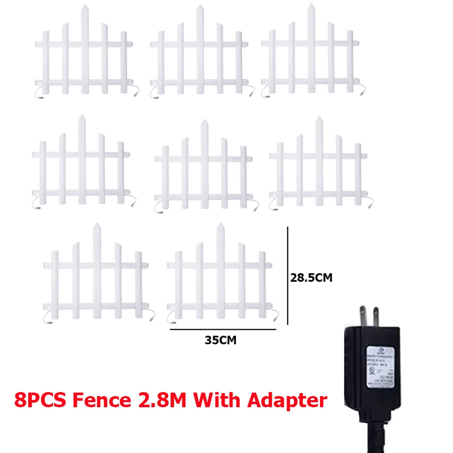8-pak dekoracji świątecznych Oświetlony płot ogrodowy Zewnętrzne plastikowe obrzeże Białe oświetlenie ogrodzeniowe 8 trybów na choinkę Podwórko Pet B
