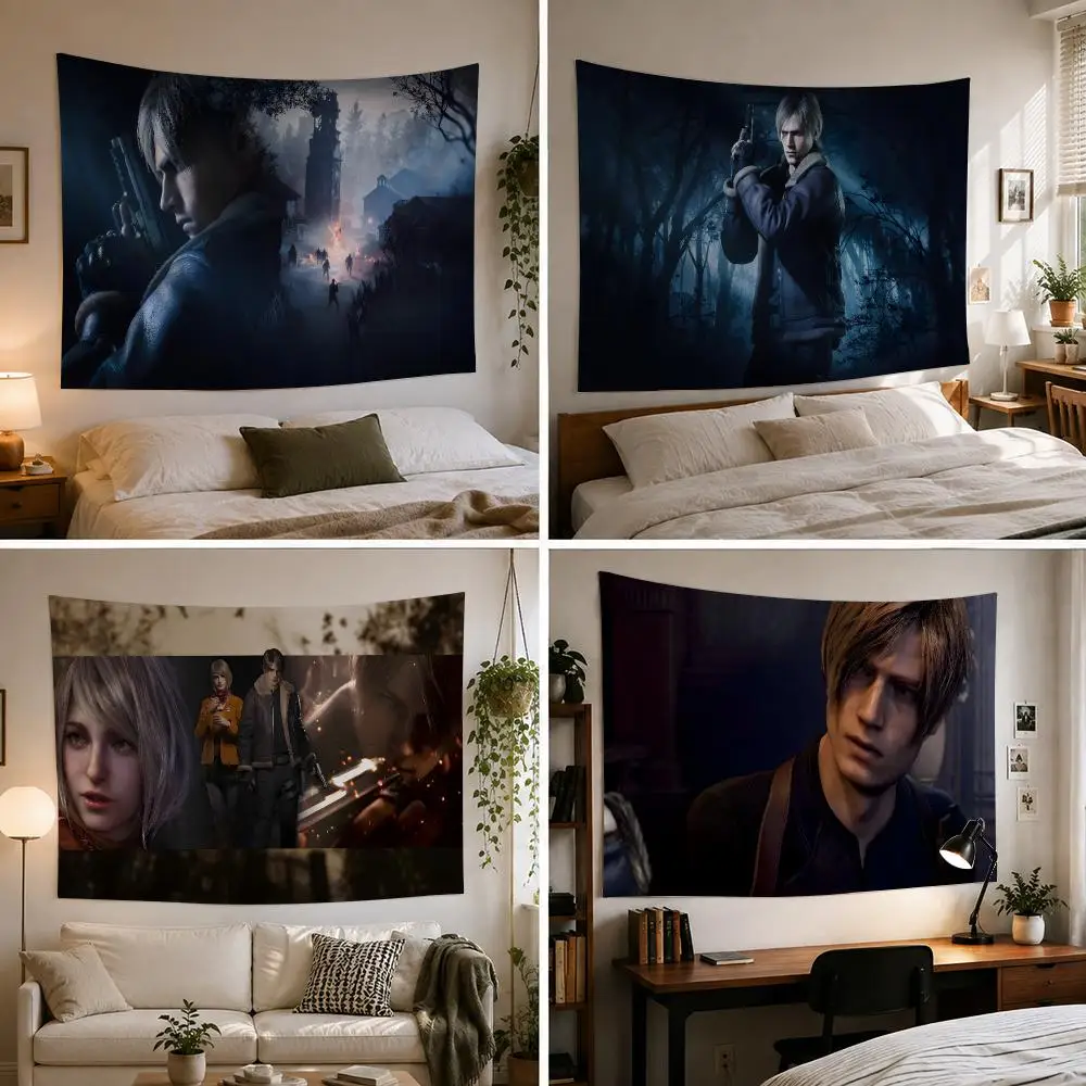 R-Resident E-Evil Leon Kennedy Tapestry Custom Living Bedroom Party Dormitory Interior Wall Bohemian Decoration Attached Clip