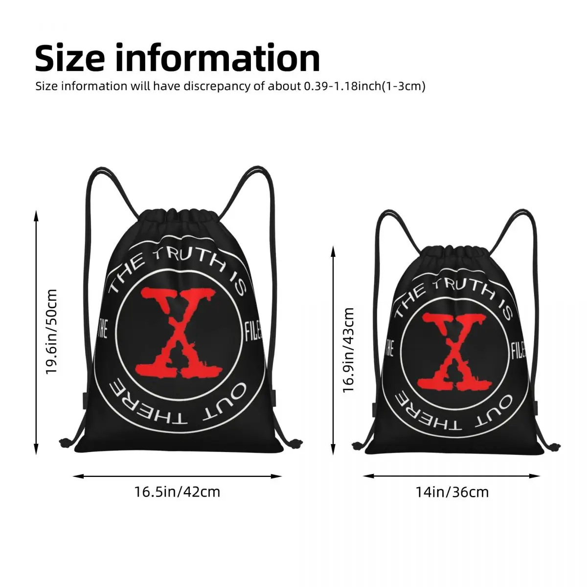 X-Files Red Logo Bag Drawstring Backpack Sports Gym Sackpack white and Black X String Bag for Cycling