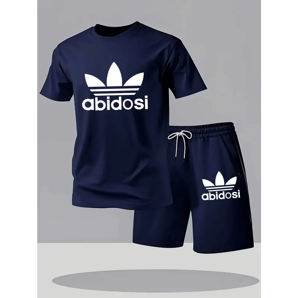 Summer Street Fitness Men's T-Shirts Sets Short Sleeve T-Shirt + Shorts Quick Dry Breathable Round Neck Running Suit Hot Sale view 6