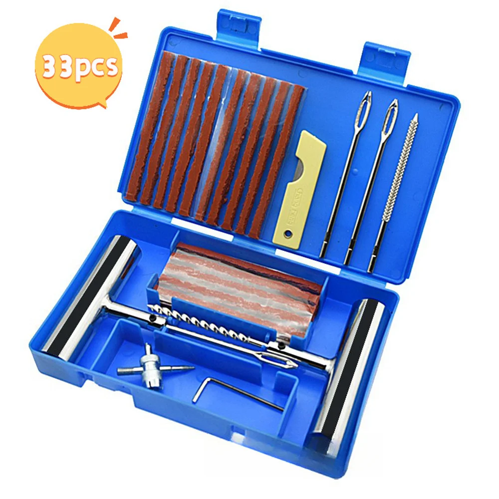 33/58pcs Auto Tire Repair Set Puncture Repair Tools Car Van Motorcycle Bike Emergency Heavy Duty Tubeless Tire Repair Rivet Set